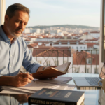 Investor reviews property documents in Lisbon office