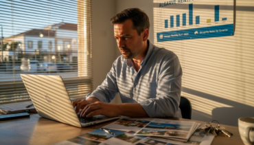 Property manager at desk in Algarve office