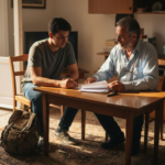Landlord and tenant reviewing rental contract