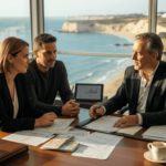 Advisor meeting with clients in Algarve office