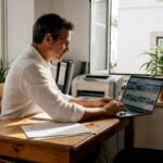 Agent working at Algarve real estate office desk